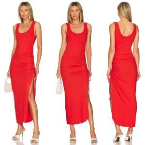 The Range Ribbed Cinched Fuego red Fitted bodycon maxi dress 26792
